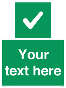 Custom green background, green square with tick sign